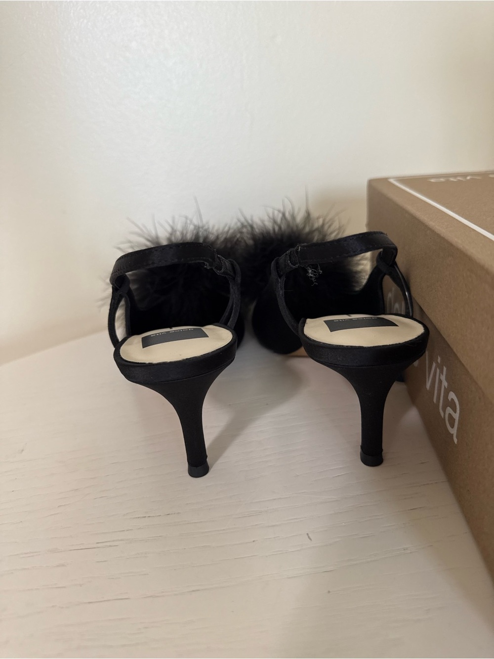 Dolce Vita Black Marabou Pointed Slingback Heels Size 7 NWT - Picture 5 of 8